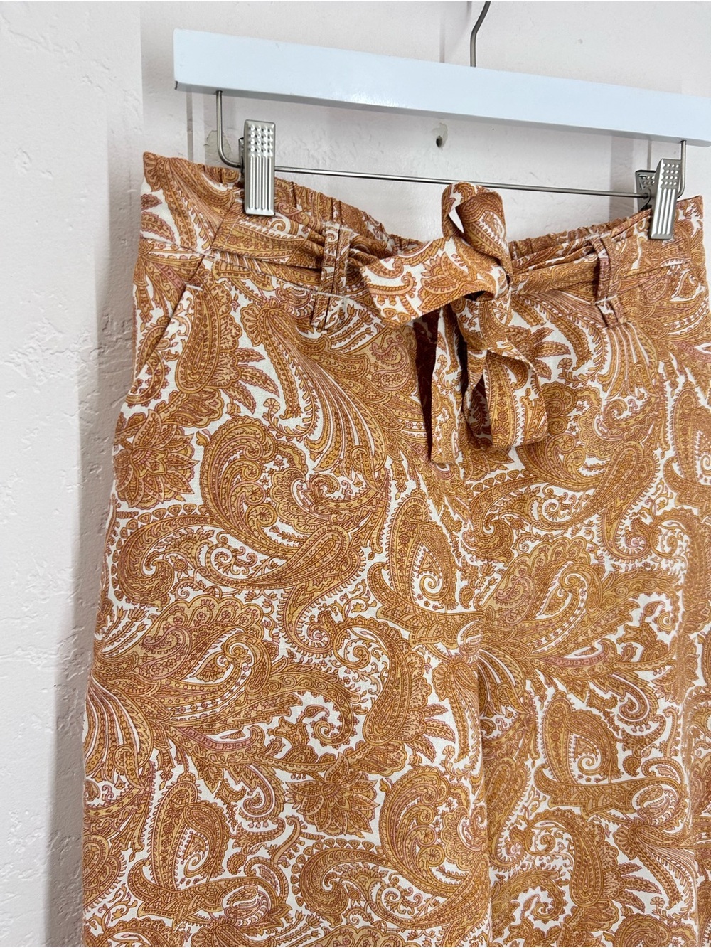 Sigrid Olsen Linen Blend Wide Leg Ankle Tie Pants M Rust Paisley NWOT - Picture 3 of 10